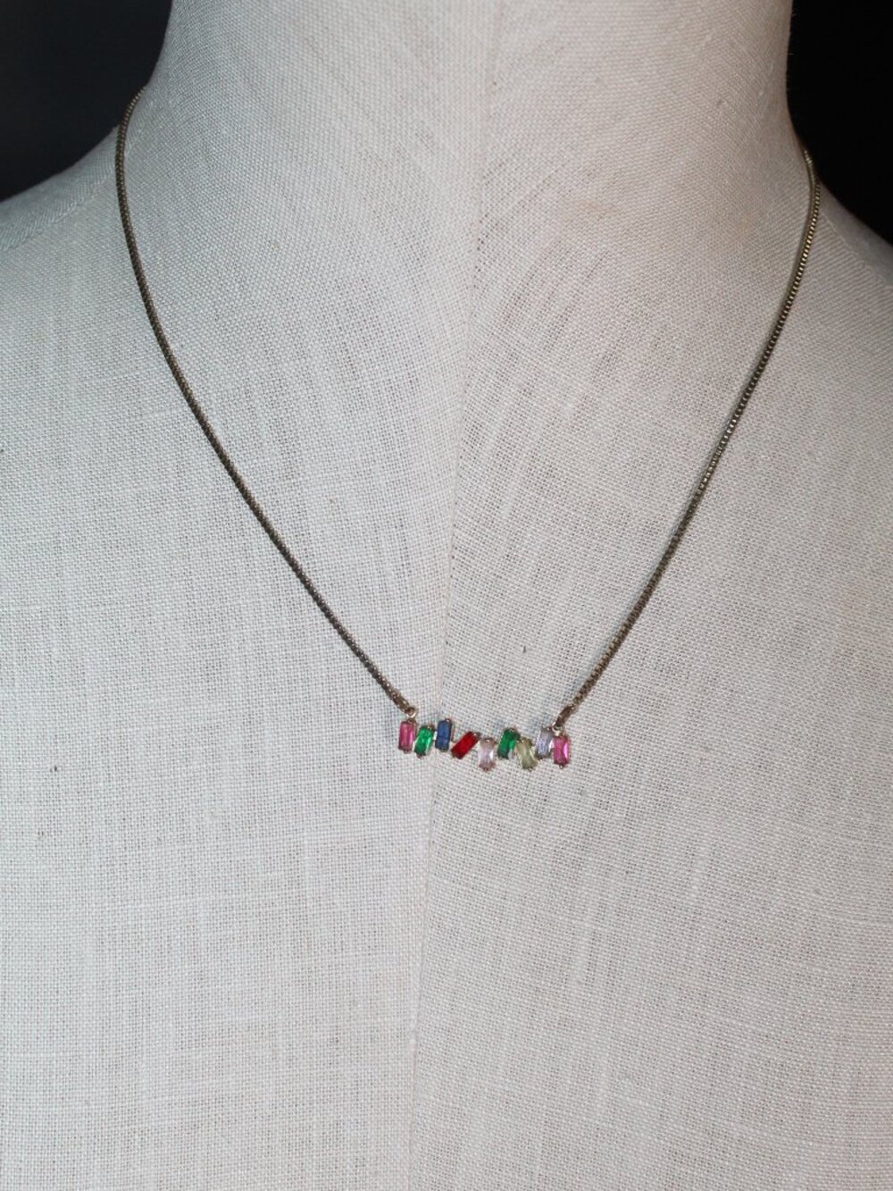 Vtg Premier Designs Gold-tone Box Chain with Multi-color Stone Bar 20" Necklace